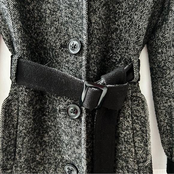 Women's Jacob B & W Bias Stripe Textured Wool Blend Belted Knee-Length C… - Picture 9 of 11